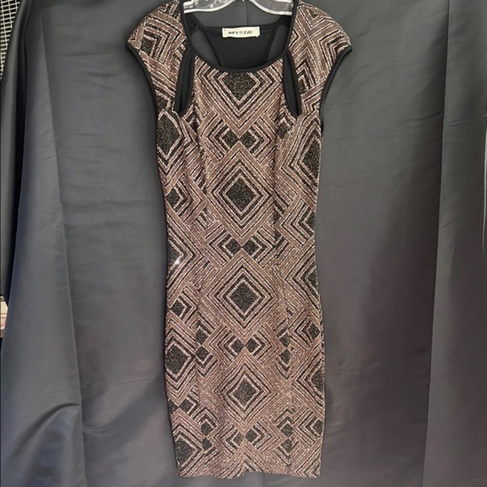 Mystic Black and Brown Sheath Midi Dress